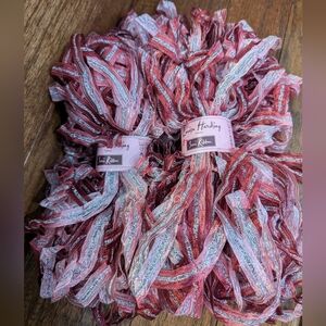 Knitting Ribbon 2 skeins Louisa Harding Sari Ribbon, 66 yards x 2 pink & silver
